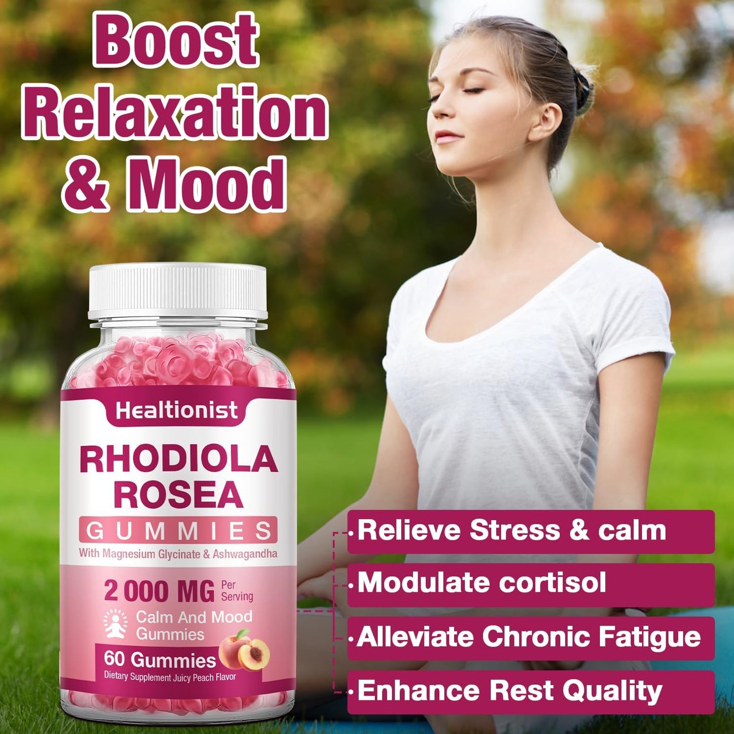Rhodiola Gummies - Rhodiola Supplements, Non GMO, 60 Vegetarian Chewable Tablets