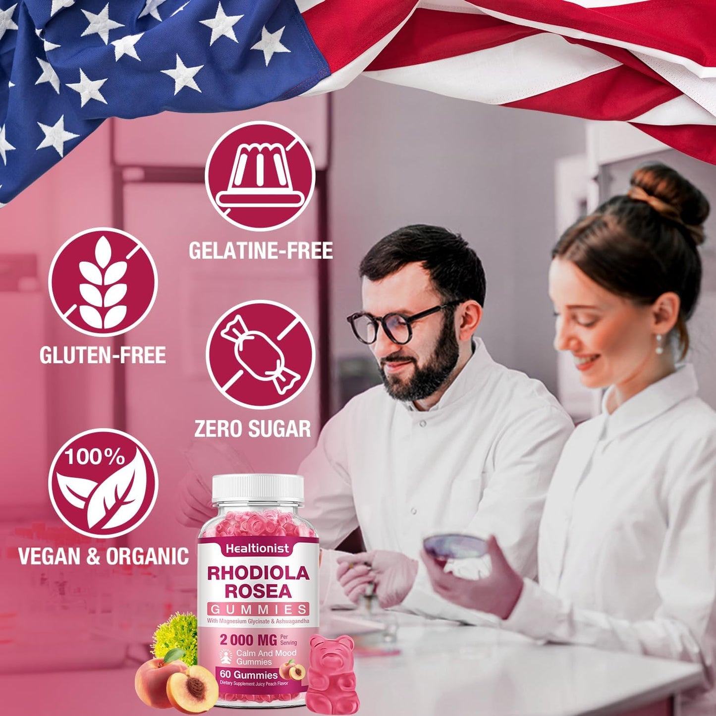 Rhodiola Gummies - Rhodiola Supplements, Non GMO, 60 Vegetarian Chewable Tablets