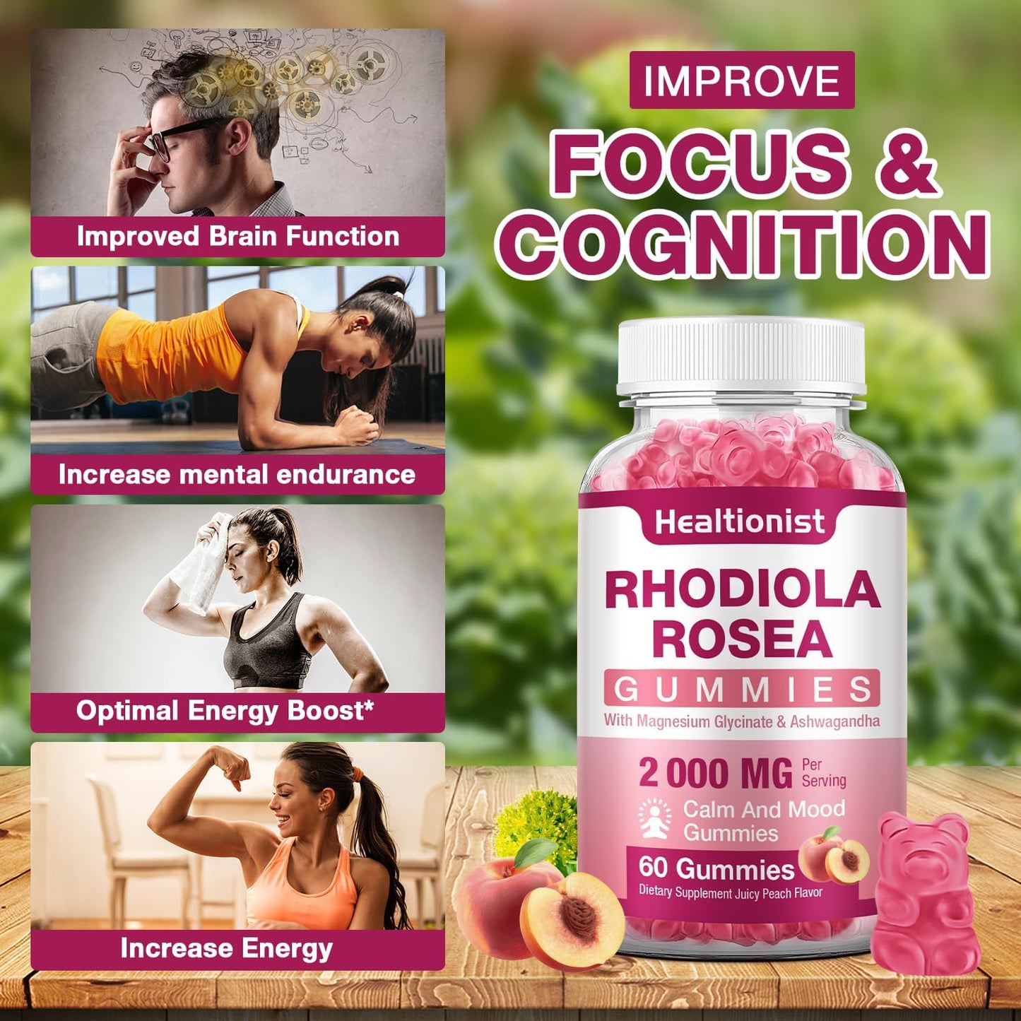 Rhodiola Gummies - Rhodiola Supplements, Non GMO, 60 Vegetarian Chewable Tablets