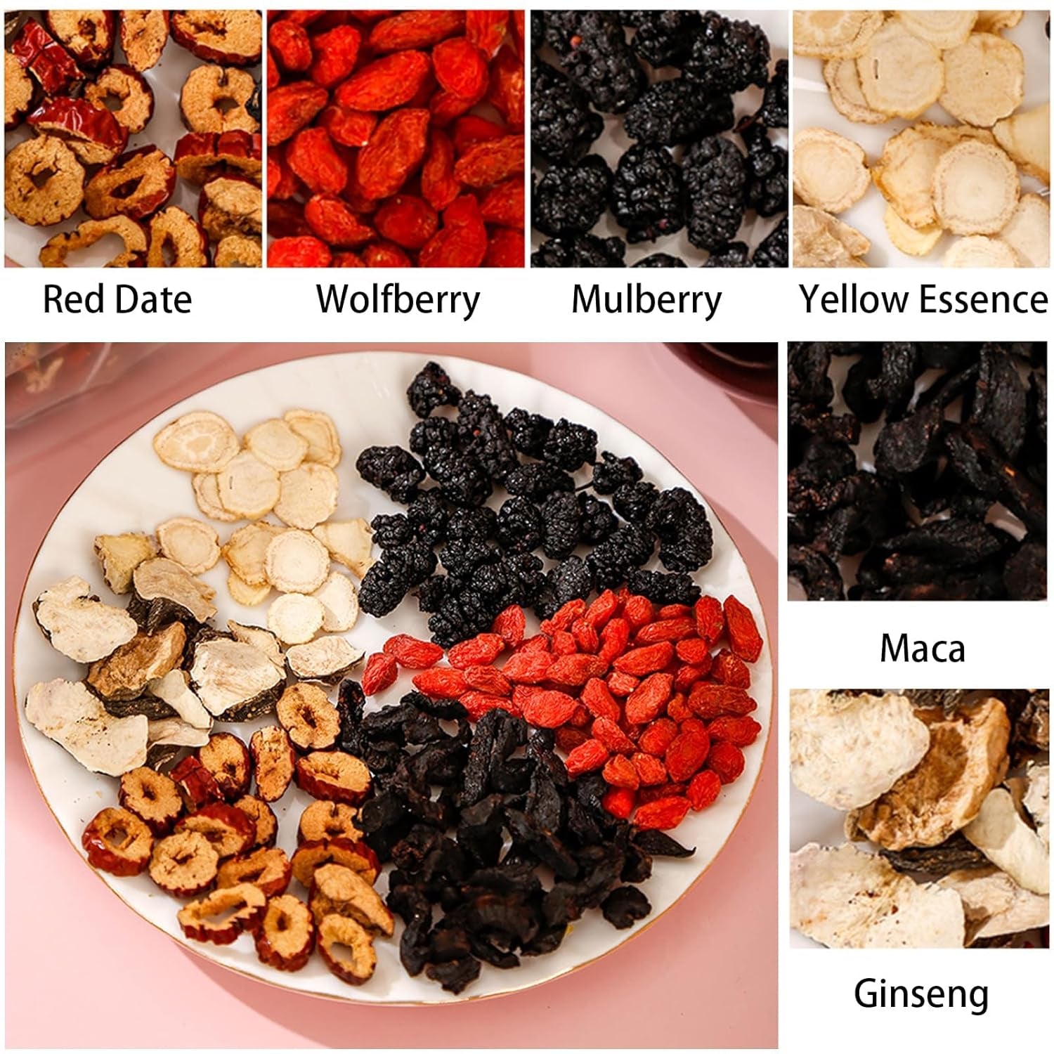 Ginseng Five Treasures Tea - Kidney Tea Formula Ginseng Six Treasure 6 Ingredients Wubao Herbal Red Date Natural Chinese Cleanse for Men Women (2Pack-50Bags)