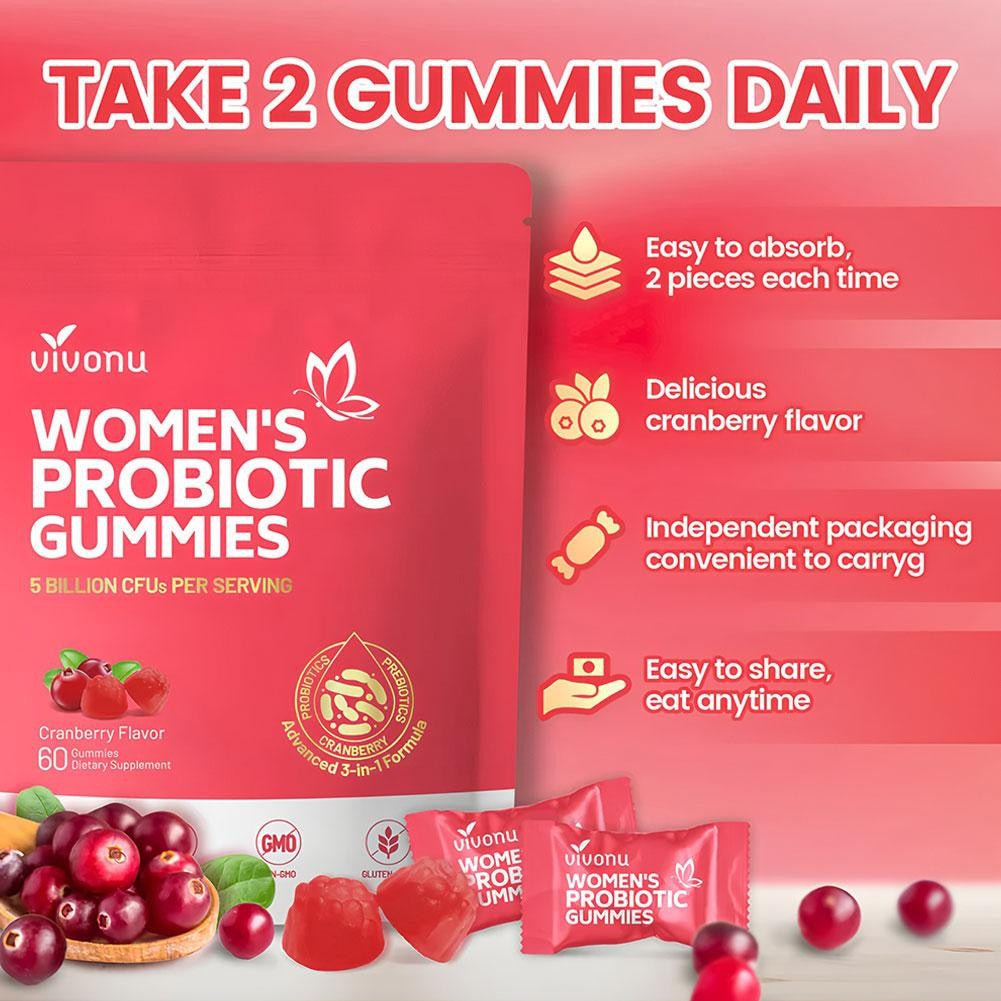 Vaginal Women Probiotic Feminine Balance PH Cranberry Gummies for Healthy 60Pcs-