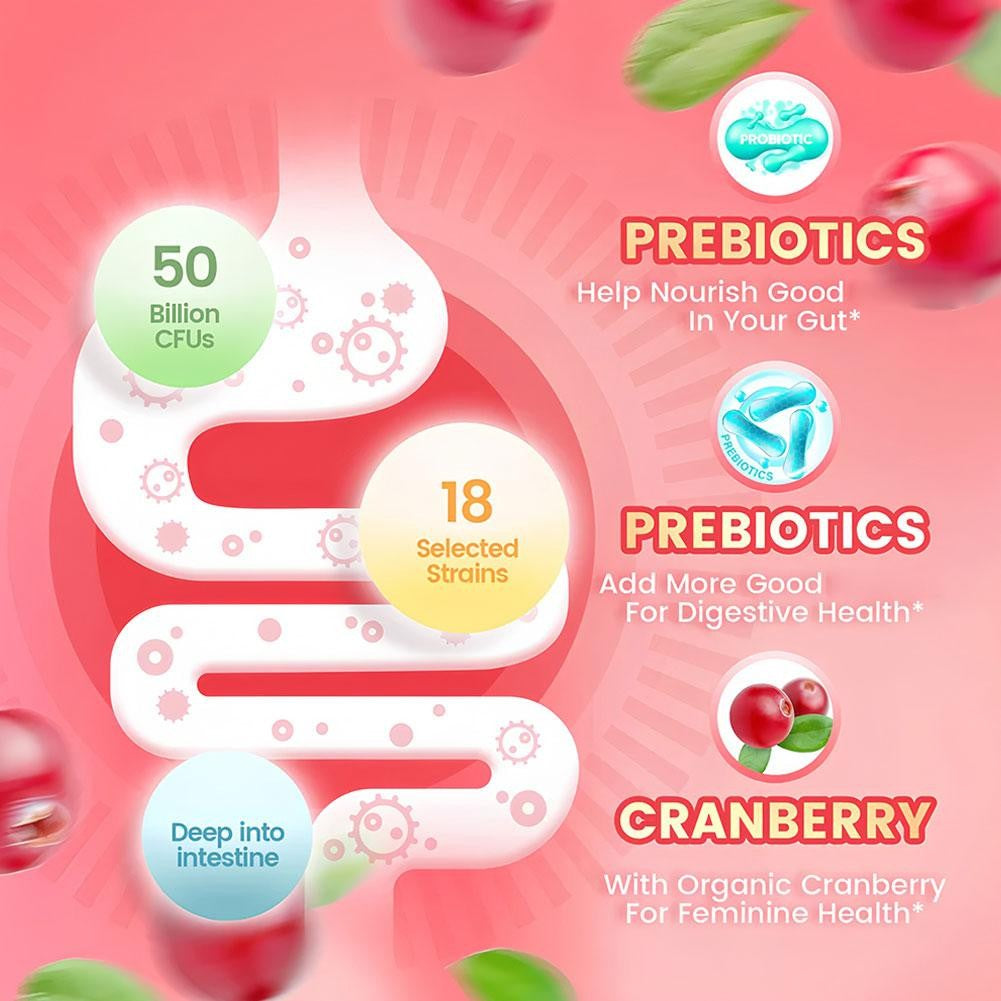 Vaginal Women Probiotic Feminine Balance PH Cranberry Gummies for Healthy 60Pcs-